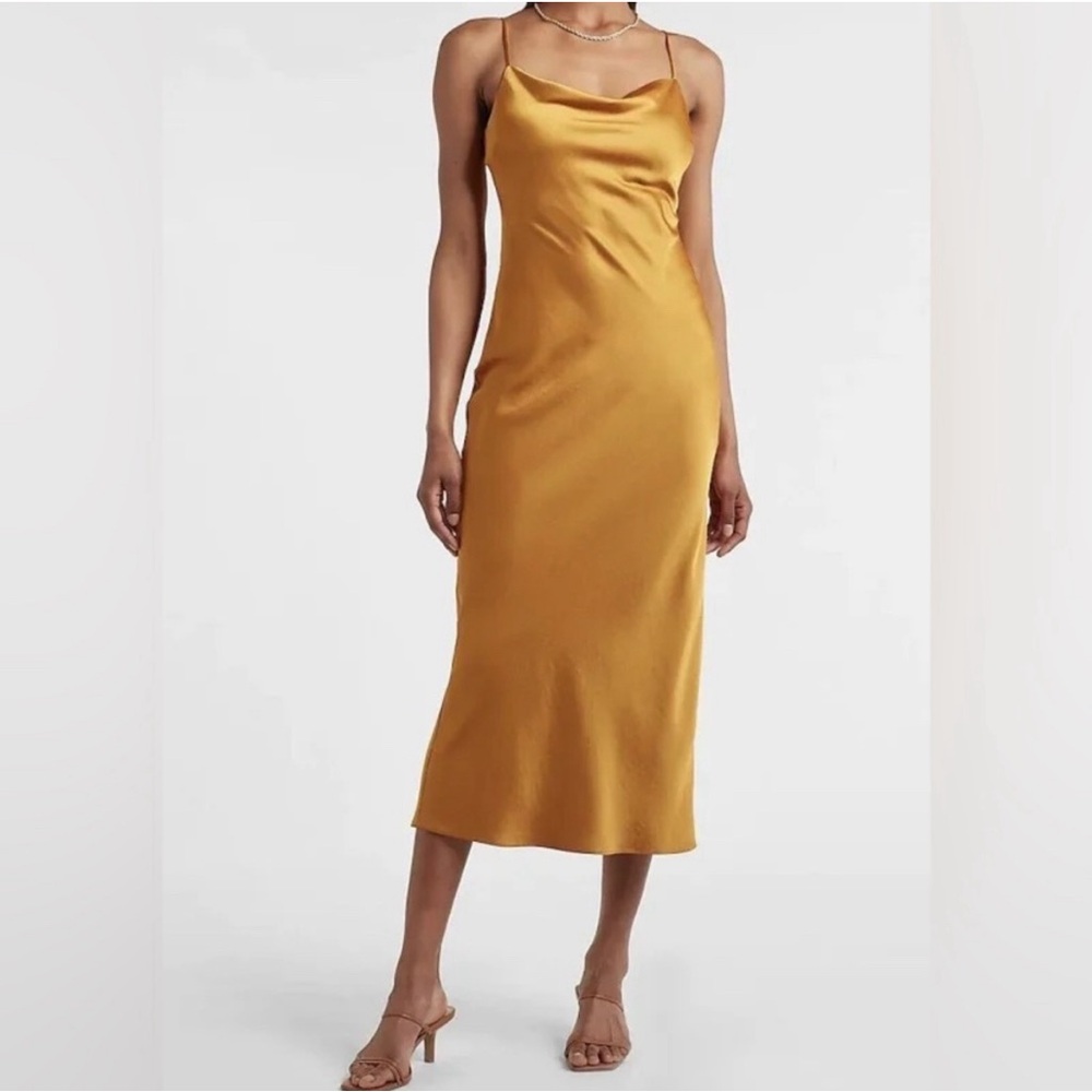 Express SATIN COWL NECK MAXI SLIP DRESS